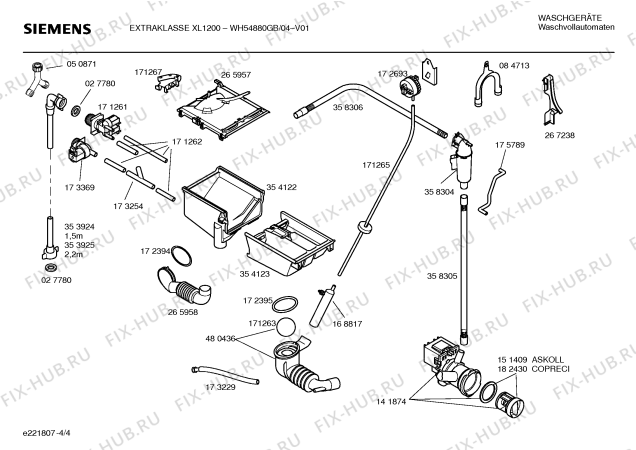 Схема №4 WH54880GB EXTRAKLASSE XL 1200 с изображением Инструкция по установке и эксплуатации для стиралки Siemens 00580054