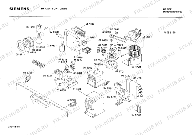 Взрыв-схема микроволновой печи Siemens HF420416 - Схема узла 04