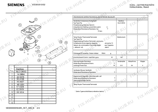 Взрыв-схема холодильника Siemens KS30U610 - Схема узла 03