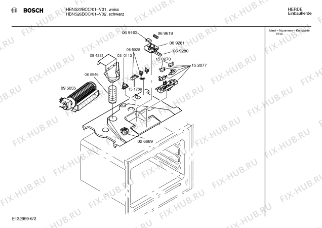 Взрыв-схема плиты (духовки) Bosch HBN526BCC - Схема узла 02