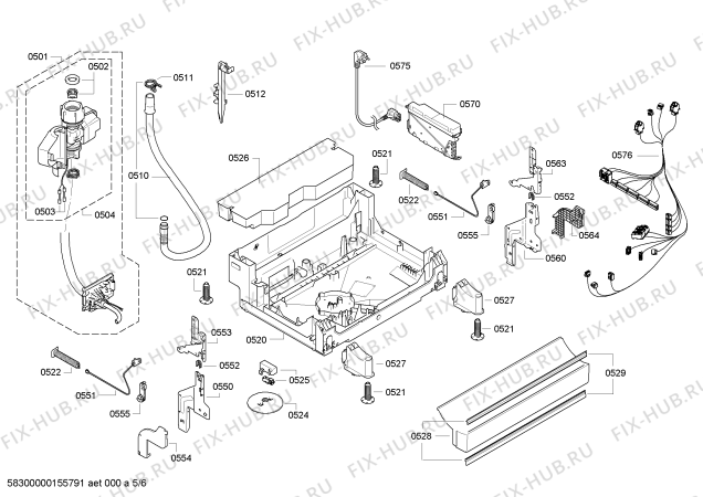 Взрыв-схема посудомоечной машины Bosch SMS40E82IL, AquaStop made in Germany - Схема узла 05