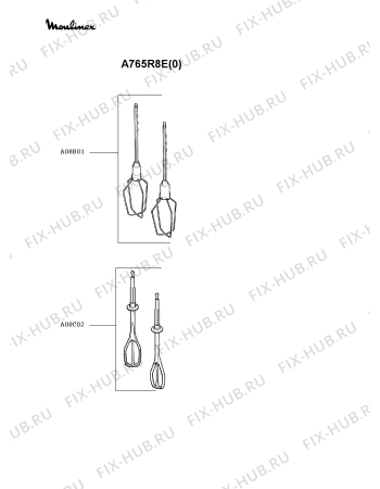 Взрыв-схема блендера (миксера) Moulinex A765R8E(0) - Схема узла 2P000680.6P2