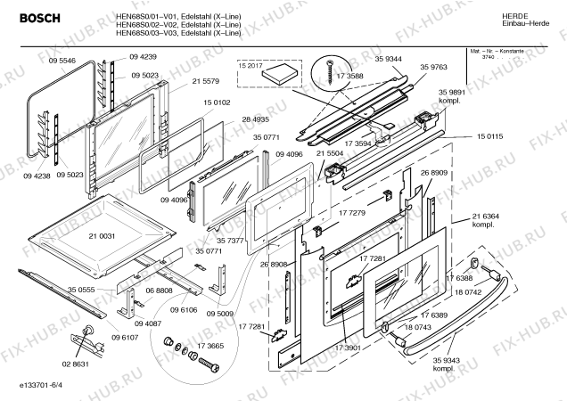 Схема №3 HBN64S0FN с изображением Планка ручки для электропечи Bosch 00359891