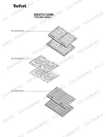 Взрыв-схема вафельницы (бутербродницы) Tefal SW373112/9R - Схема узла 6P004039.8P2