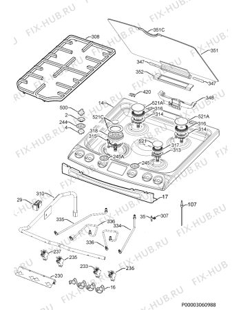 Взрыв-схема плиты (духовки) Electrolux EKG603202X - Схема узла Hob