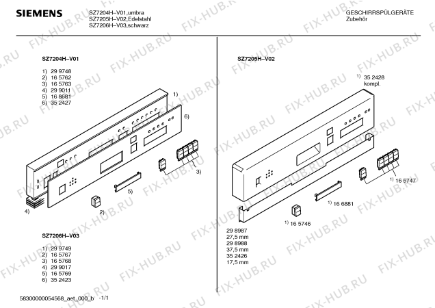 Схема №1 SGZ10D5 с изображением Передняя панель для посудомойки Siemens 00352425