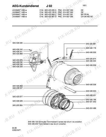 Схема №1 LAV1485 с изображением Ребро (активатор) барабана для стиральной машины Aeg 8996454262321