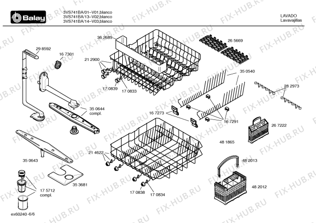 Взрыв-схема посудомоечной машины Balay 3VS741BA vs741 - Схема узла 06