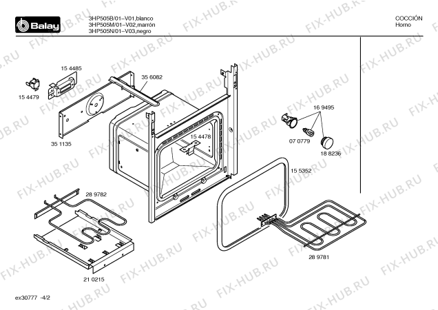 Взрыв-схема плиты (духовки) Balay 3HP505N - Схема узла 02