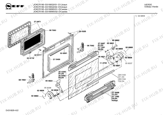 Схема №6 E6190G0 JOKER 190 с изображением Панель для плиты (духовки) Bosch 00272813