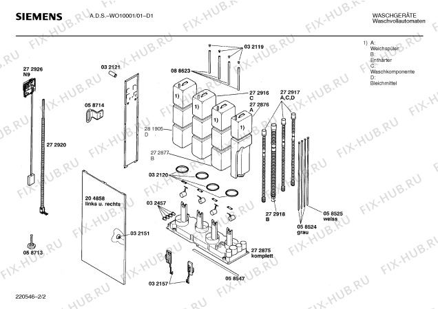 Схема №1 WO10001 ADS с изображением Шланг для стиральной машины Siemens 00088445