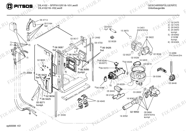 Взрыв-схема посудомоечной машины Pitsos DIL4102 - Схема узла 02