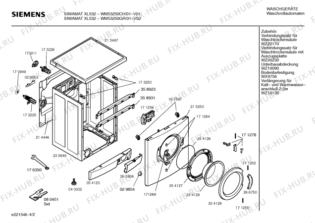 Схема №4 WM53250CH SIWAMAT XL532 с изображением Таблица программ для стиралки Siemens 00524980