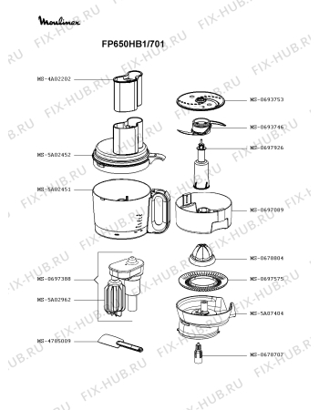 Взрыв-схема кухонного комбайна Moulinex FP650HB1/701 - Схема узла 9P003820.5P2