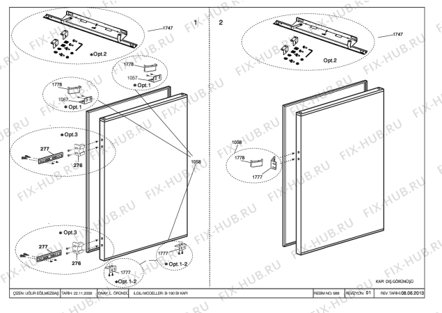 Взрыв-схема холодильника Beko BEKO B 1900 HCA (7219648718) - DOOR ASSEMBLY ( B-190 BUILT-IN)