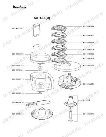 Взрыв-схема кухонного комбайна Moulinex AAT5EE(U) - Схема узла HP002806.1P2