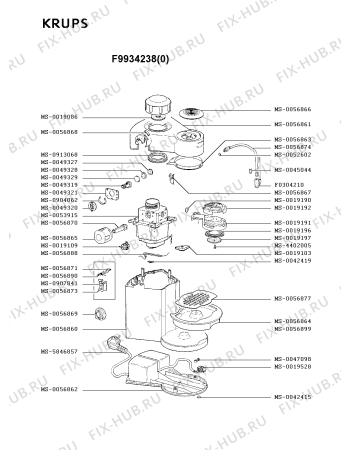 Взрыв-схема кофеварки (кофемашины) Krups F9934238(0) - Схема узла 1P001872.1P2