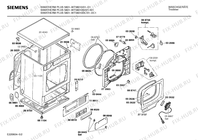 Взрыв-схема сушильной машины Siemens WT58010DC SIWATHERM PLUS 5801 - Схема узла 02