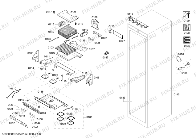 Схема №6 RF413700 с изображением Набор деталей для холодильной камеры Bosch 00676849