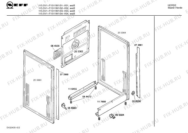 Взрыв-схема плиты (духовки) Neff F1511W1 115.5 V1 - Схема узла 02