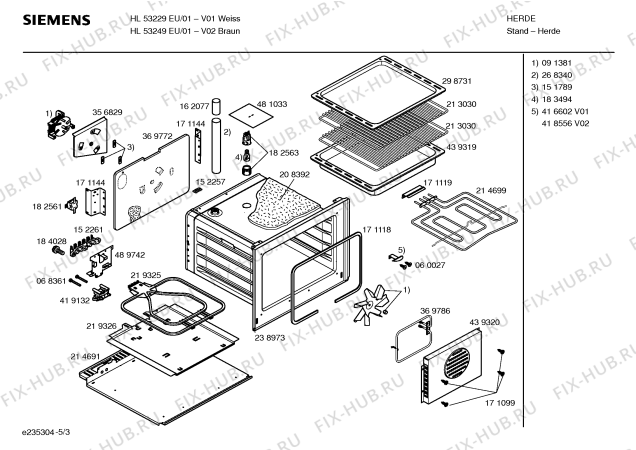 Взрыв-схема плиты (духовки) Siemens HL53249EU - Схема узла 03