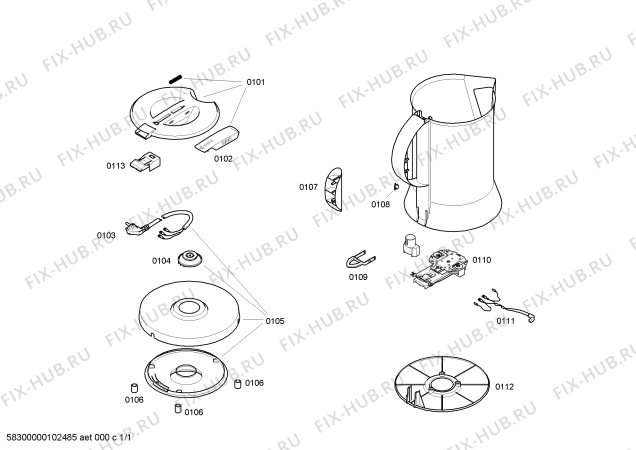 Схема №1 TWK1102N с изображением Рычаг для чайника (термопота) Bosch 00601852