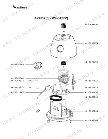 Взрыв-схема блендера (миксера) Moulinex AY4212(0) - Схема узла 0P001342.8P2