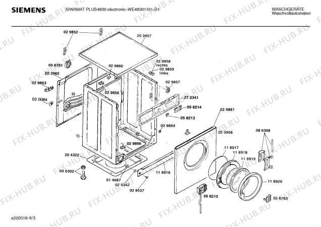 Взрыв-схема стиральной машины Siemens WE48301 SIWAMAT PLUS 4830 ELECTRONIC - Схема узла 03