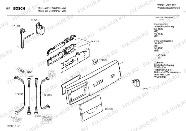 Схема №3 WFL1240II WFL1240 electronic riconoscimento carico с изображением Таблица программ для стиральной машины Bosch 00524630