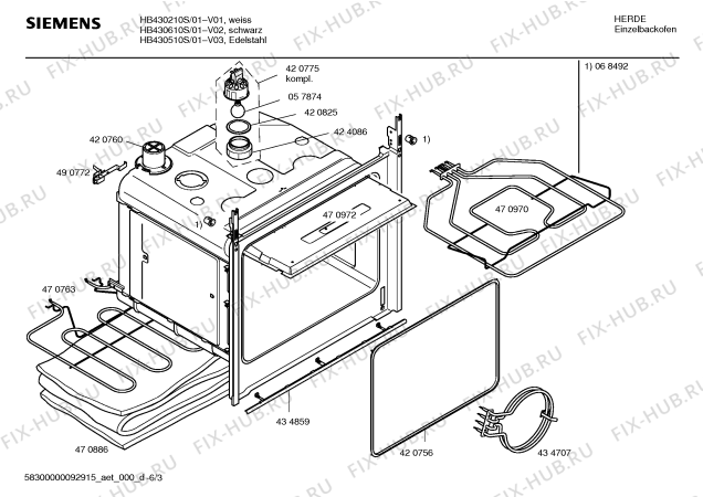 Взрыв-схема плиты (духовки) Siemens HB430210S - Схема узла 03