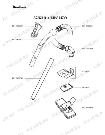 Взрыв-схема пылесоса Moulinex ACN211(1) - Схема узла 9P002232.9P2