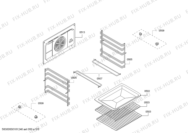 Взрыв-схема плиты (духовки) Bosch HBA64B061F H.BO.PY.L3D.IN.GYFAM.B0a.N.E3_COT/ - Схема узла 05