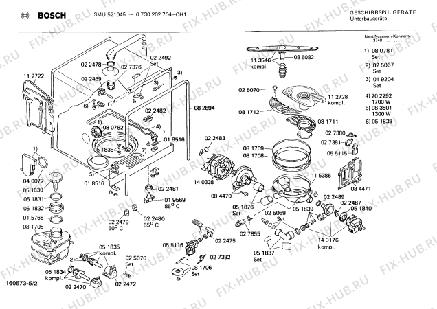 Взрыв-схема посудомоечной машины Bosch 0730202704 SMU521045 - Схема узла 02