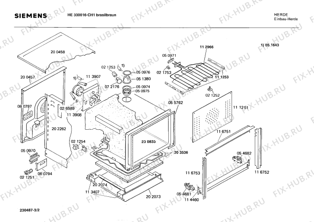 Взрыв-схема плиты (духовки) Siemens HE330016 - Схема узла 02