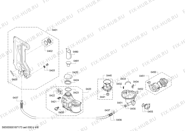 Взрыв-схема посудомоечной машины Bosch SPV30E00RU, Silence, Made in Germany - Схема узла 04
