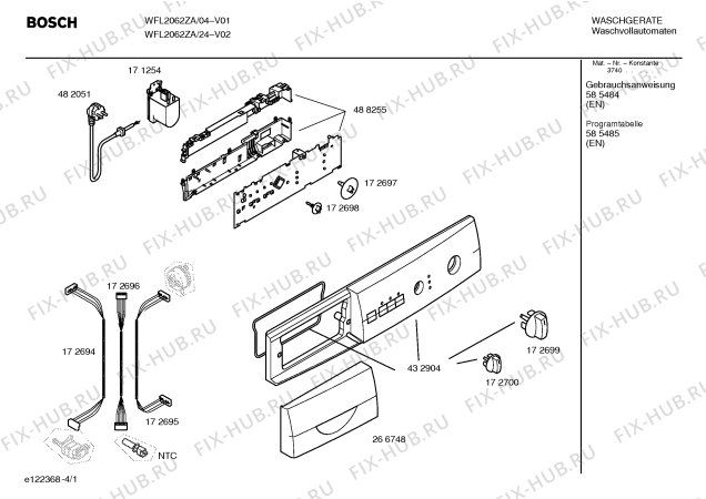 Схема №2 WFL2062ZA Maxx WFL2062 с изображением Инструкция по эксплуатации для стиралки Bosch 00585484
