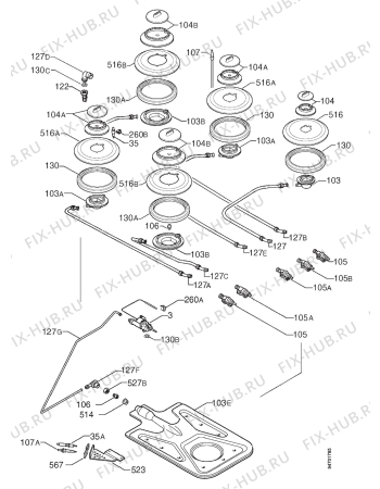 Взрыв-схема плиты (духовки) Electrolux EK7700X - Схема узла Functional parts 267