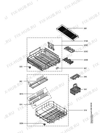 Взрыв-схема посудомоечной машины Juno JSI6864E - Схема узла Baskets, tubes 061