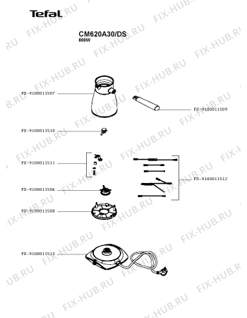 Схема №1 CM620A30/DS с изображением Корпусная деталь для электрокофемашины Tefal FS-9100011508