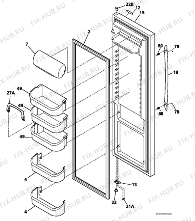 Взрыв-схема холодильника Aeg Electrolux 7388KGP - Схема узла Refrigerator door