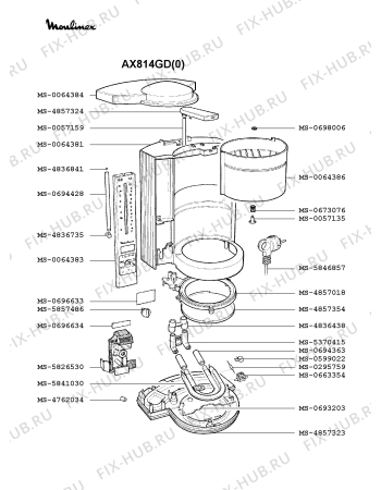 Взрыв-схема кофеварки (кофемашины) Moulinex AX814GD(0) - Схема узла 3P001742.7P2