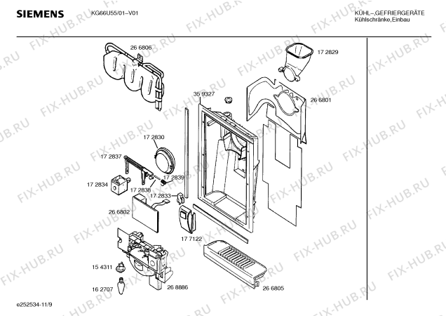 Схема №5 KG66U55 с изображением Толкатель для холодильной камеры Siemens 00266832