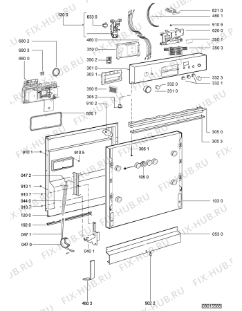 Схема №2 ADG 987/3 NB с изображением Панель для электропосудомоечной машины Whirlpool 480140102052