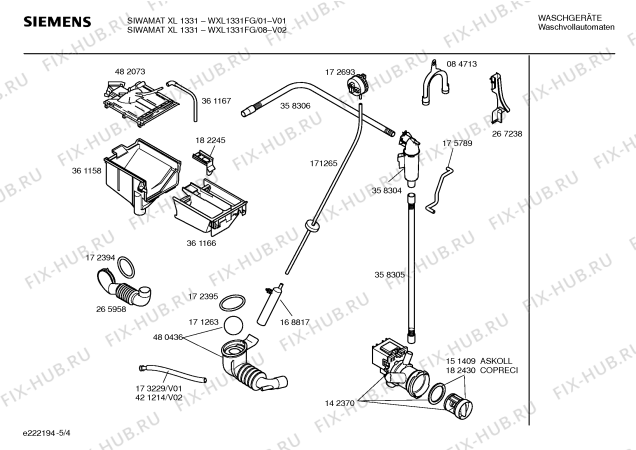 Взрыв-схема стиральной машины Siemens WXL1331FG SIWAMAT XL 1331 - Схема узла 04
