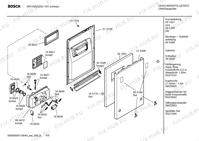 Схема №6 SRV43A23 с изображением Краткая инструкция для посудомойки Bosch 00691329