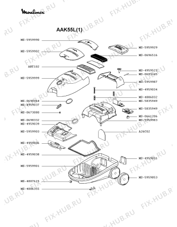 Взрыв-схема пылесоса Moulinex AAK55L(1) - Схема узла VP002148.7P2