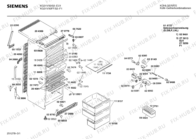 Схема №2 KG31V50FF с изображением Поднос для холодильника Siemens 00087869