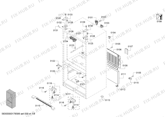 Схема №5 B22CT80SNP с изображением Шарнир для холодильной камеры Bosch 00631796