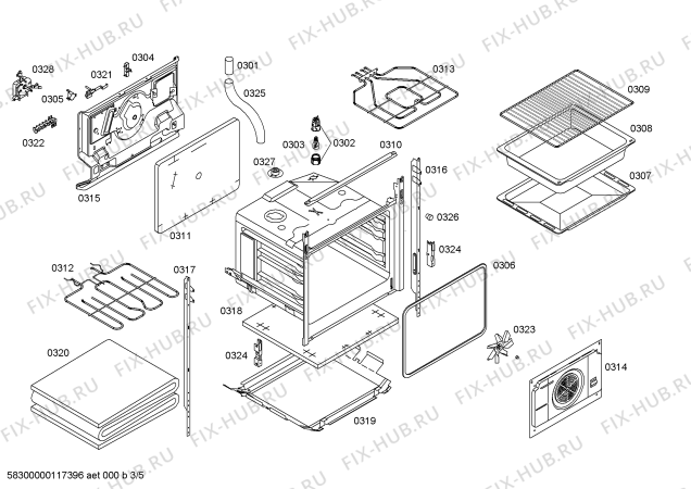 Взрыв-схема плиты (духовки) Siemens HS340200E - Схема узла 03