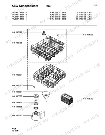 Взрыв-схема посудомоечной машины Aeg FAV3430IM - Схема узла Baskets, tubes 061